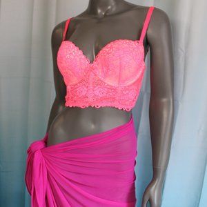 Victoria's Secret Longline Bustier Bra Neon Pink Lace 34D